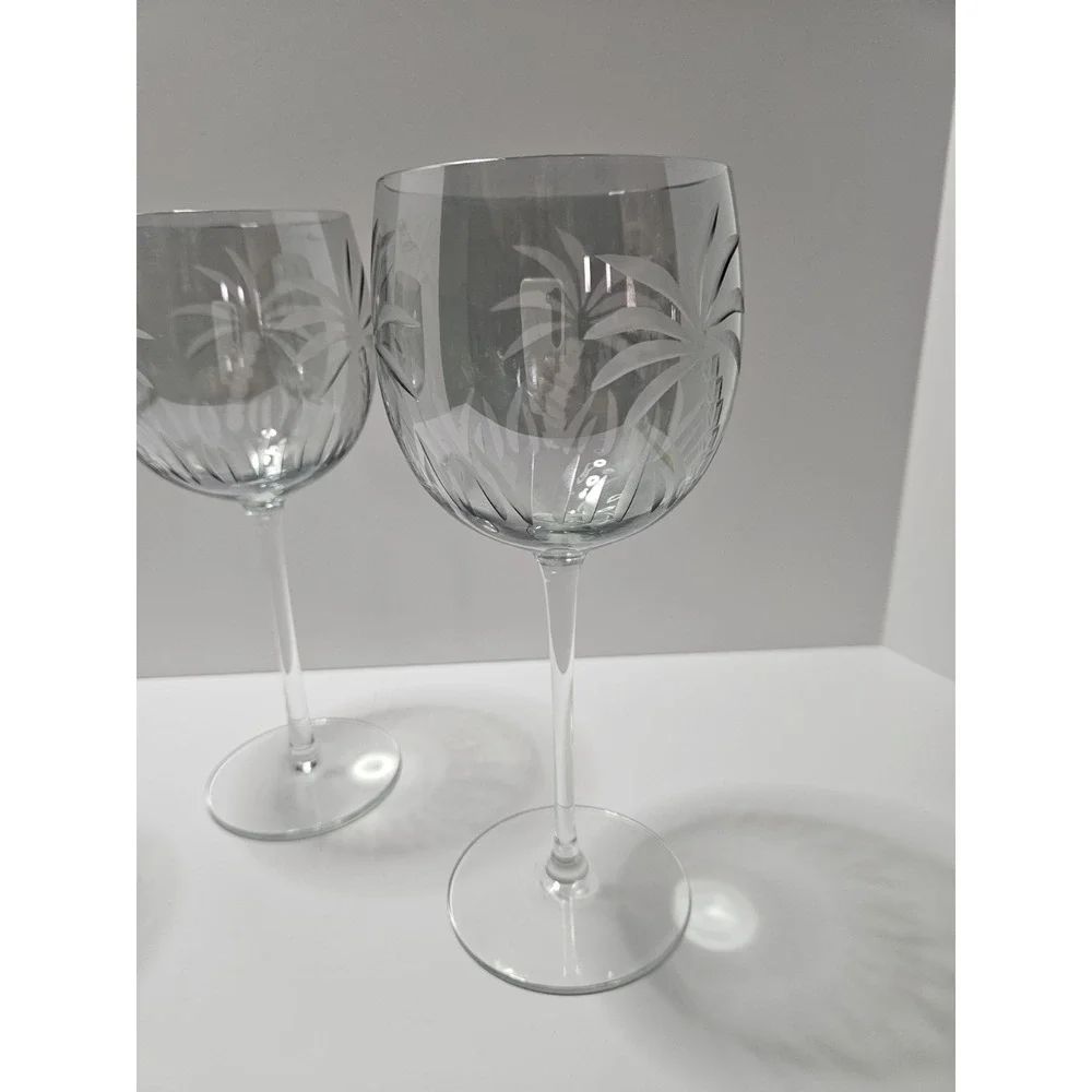 Vintage Lenox British Colonial Scenic Palm Crystal Green Wine Glasses Set Of 3